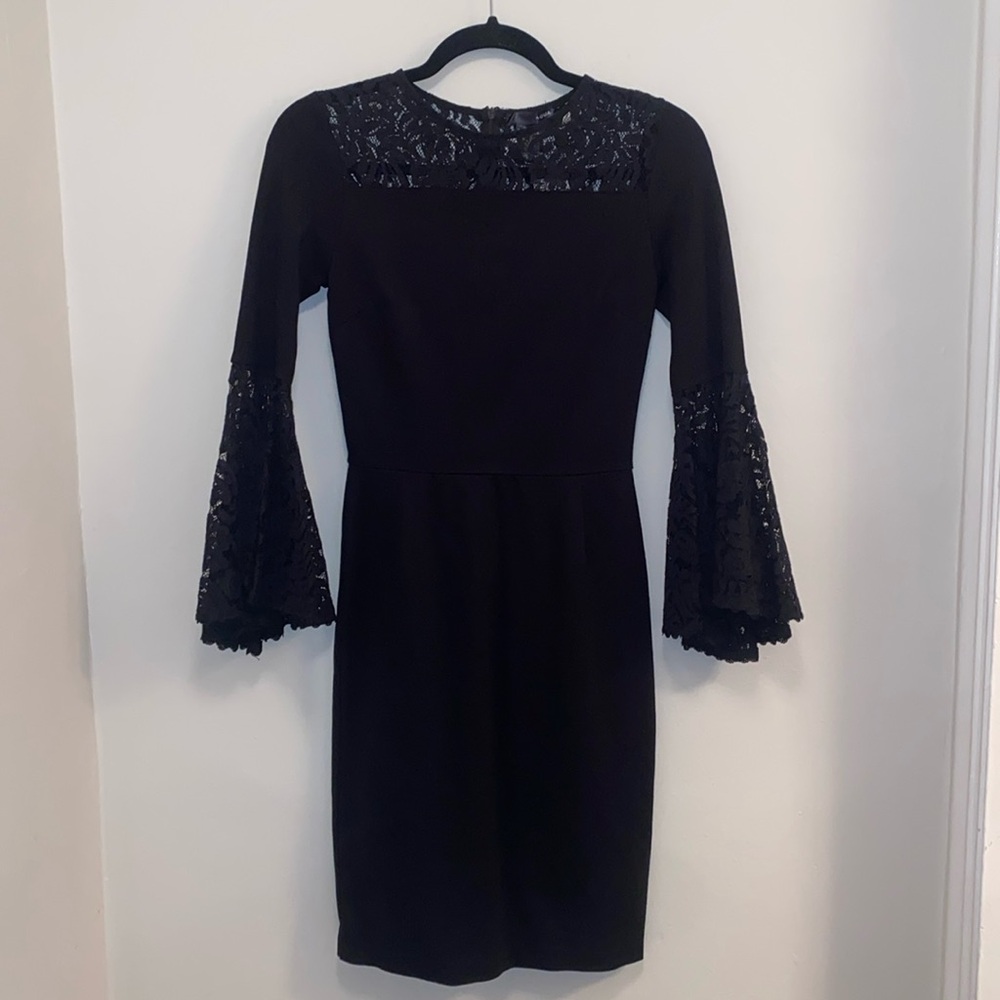 Aqua Black Bodycon Dress with Lace Sleeves